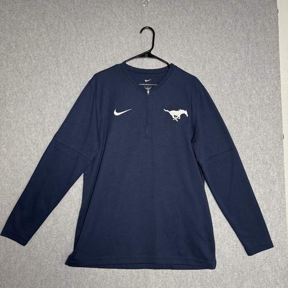 Nike Dri-Fit Mustangs Size Mens Large Quarter Zip Pullover Jacket Dark Blue - Picture 1 of 5